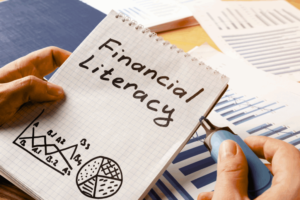 Financial Literacy notepad on desk
