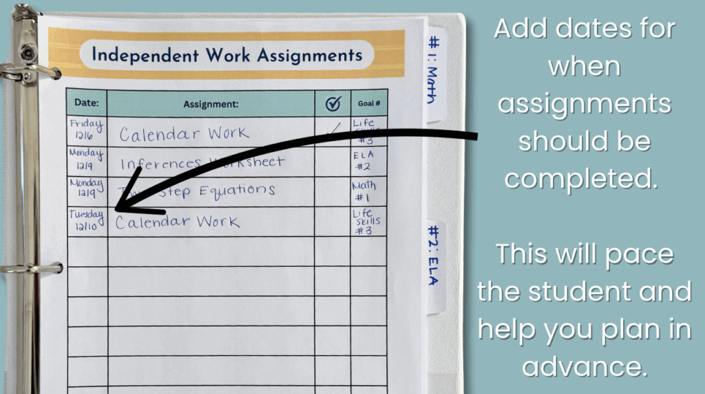 Insert completion dates to keep students on traack