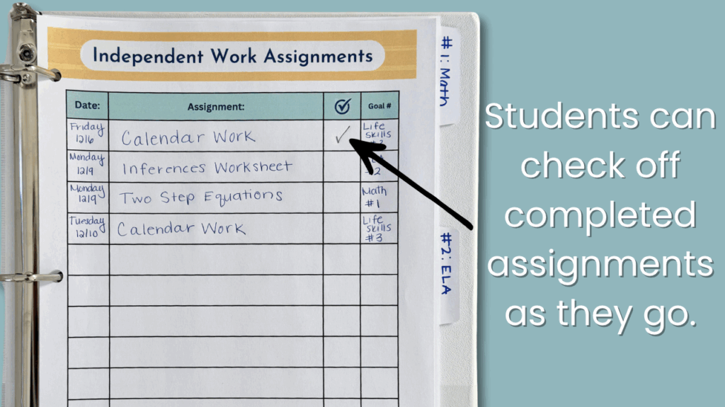Students check off completed items as they go